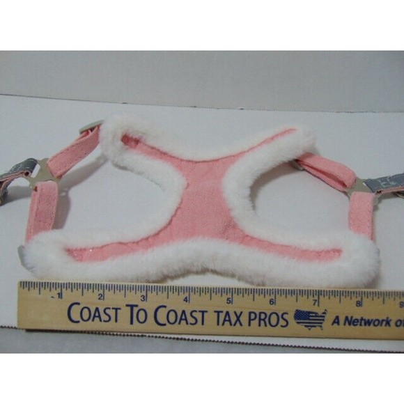 Pink and White Faux Leather & Fur Padded Dog Harness, Winter Dog Harness Small - Picture 6 of 9